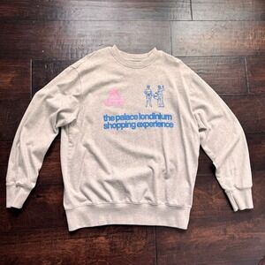Palace London Skateboarding Crewneck Sweatshirt Beige Blue Text Size Large